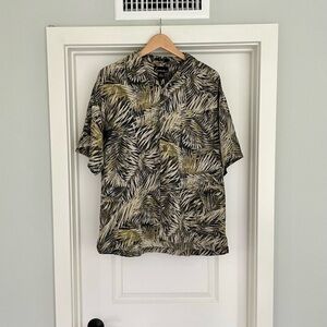 Luau 100% Silk Tropical Button Up Shirt L